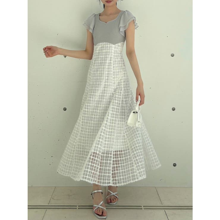 スパンコールチェックコルセットワンピース[品番：MKSW0057419