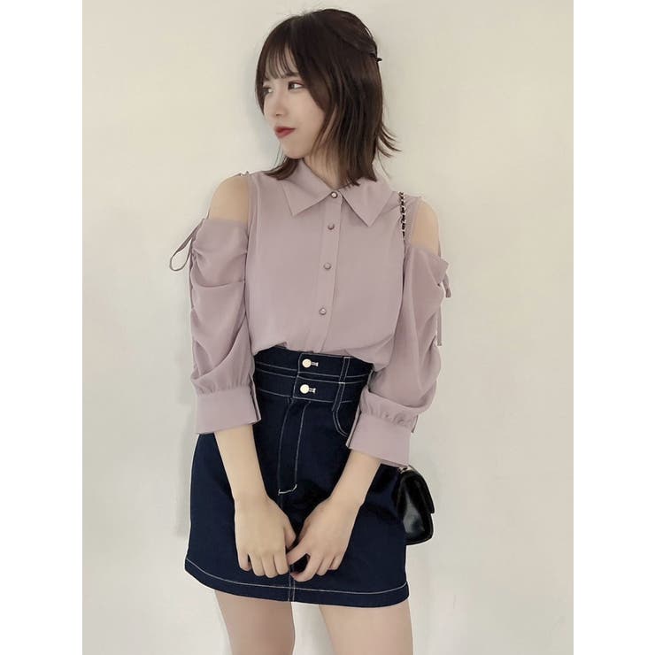 パープル | シアーシャツドッキングTOPS | dazzlin