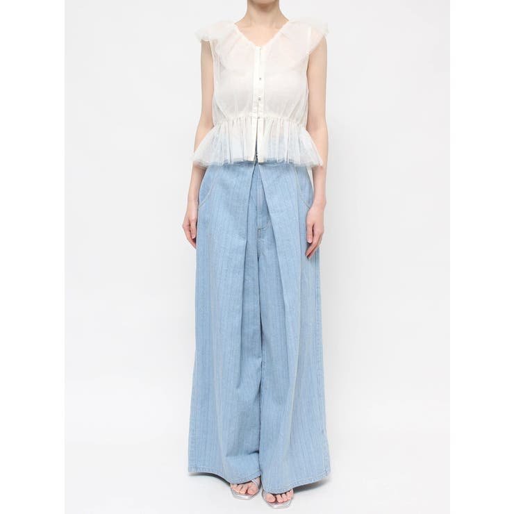【美品】プロズヴェール⭐︎ フリルスリーブ2wayドッキングスウェット　Ｌサイズ ジェイダ GYDA ハーフZIPノースリドッキングスウェット