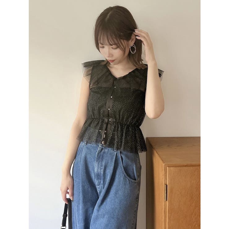 スパンコールシアーフリルビスチェ[品番：MKSW0056877]｜dazzlin