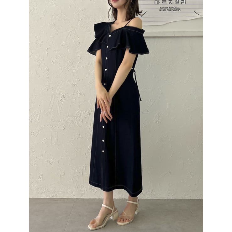 アシメラッフルラインワンピース[品番：MKSW0057093]｜dazzlin