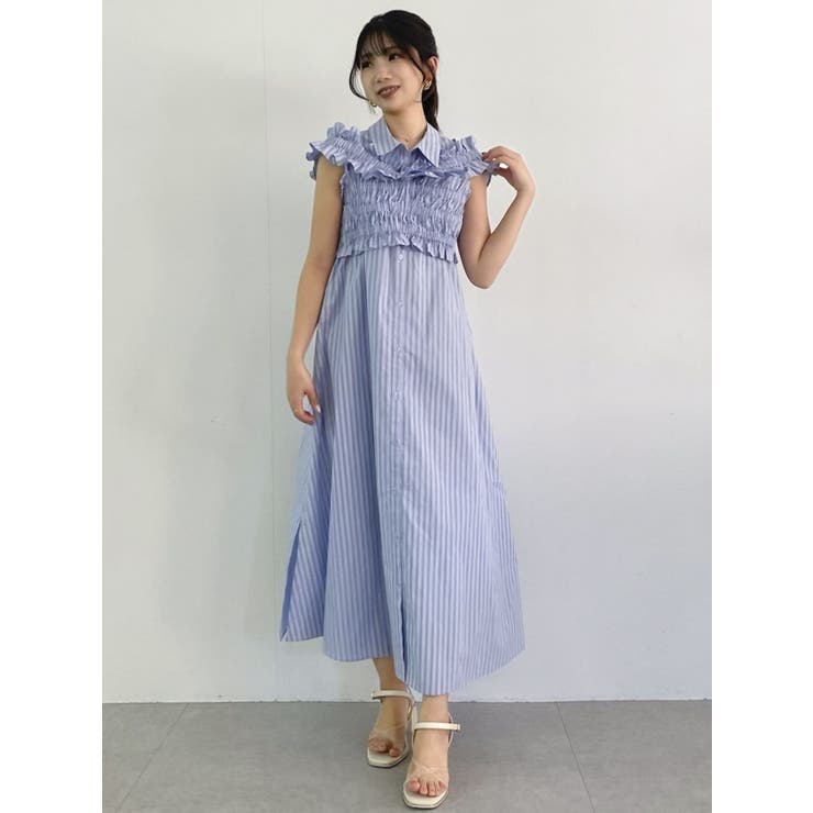 dazzlin ダズリン ギャザービスチェSETシャツワンピース ブルー ギャザービスチェSETシャツワンピース[品番：MKSW0056900