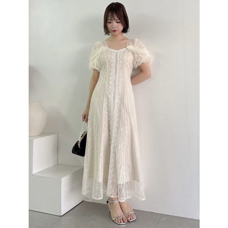 ROCHAS 背中開きチュールレースロングワンピース★メ46 ROCHAS 背中開きチュールレースロングワンピース☆メ46 - メルカリ