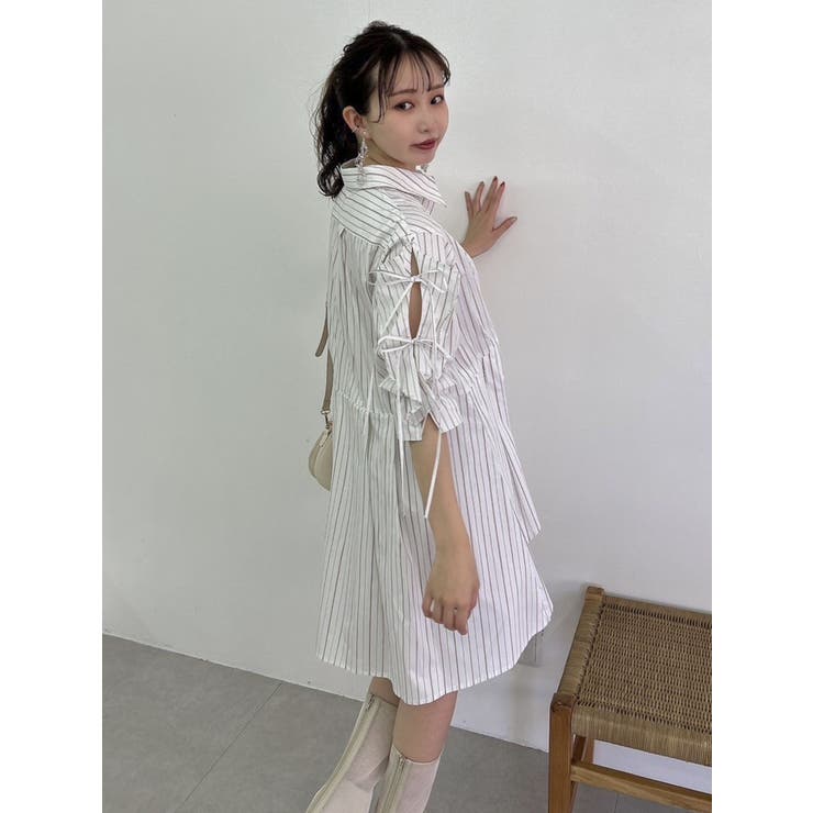 5分袖シャツイレフレアミニワンピース[品番：MKSW0057998