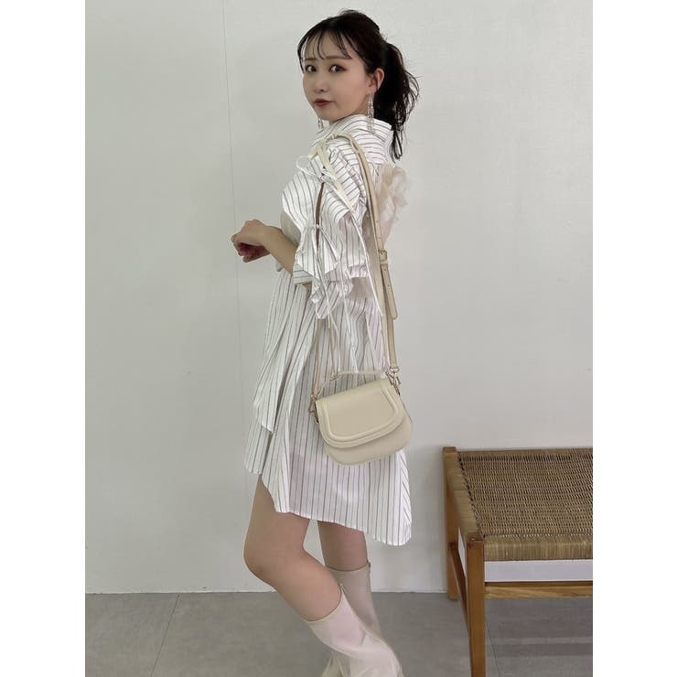 5分袖シャツイレフレアミニワンピース[品番：MKSW0057998