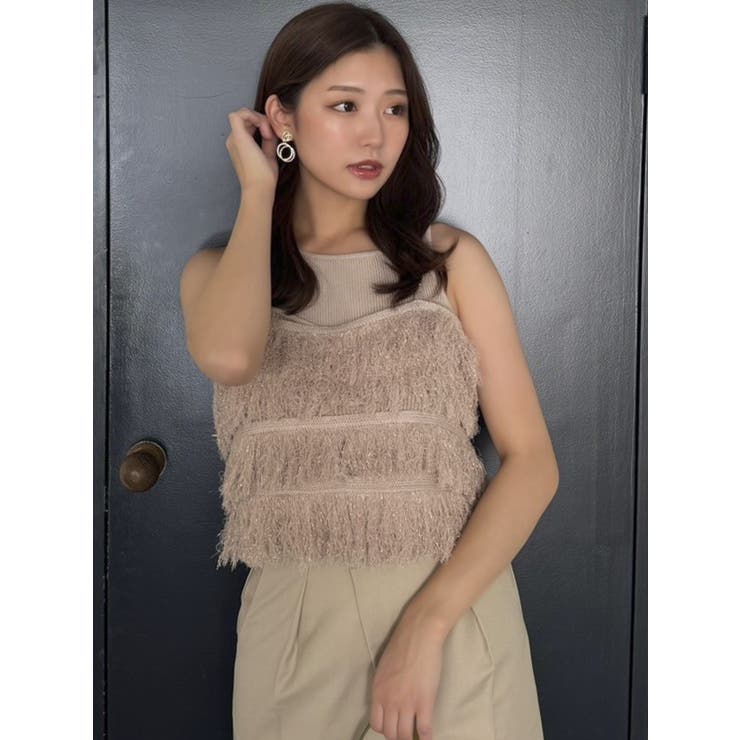 ベージュ | フリンジニットキャミSETトップス | dazzlin