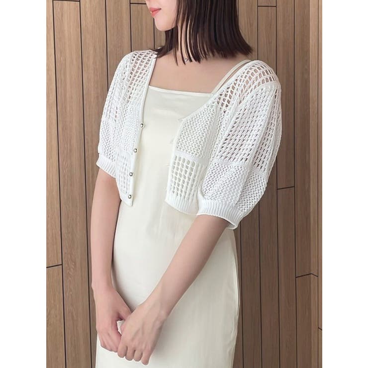 オフホワイト | 透かし編みニットカーデ | dazzlin
