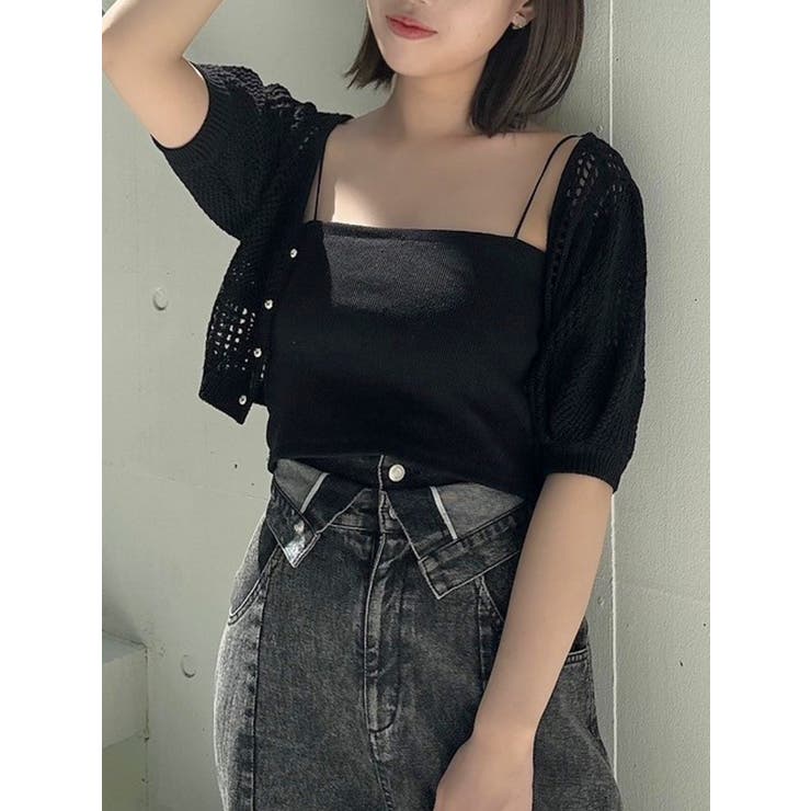 ブラック | 透かし編みニットカーデ | dazzlin