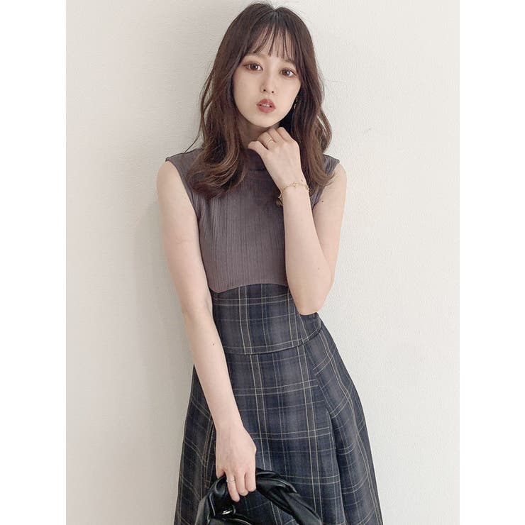 dazzlin ワンピース チェックノースリーブコルセットワンピース