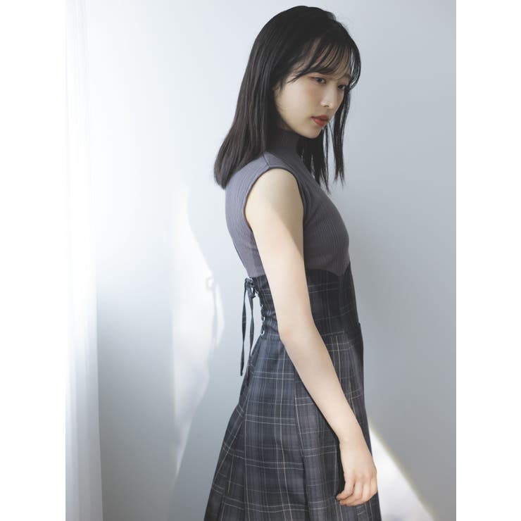 チェックノースリーブコルセットワンピース[品番：MKSW0058206