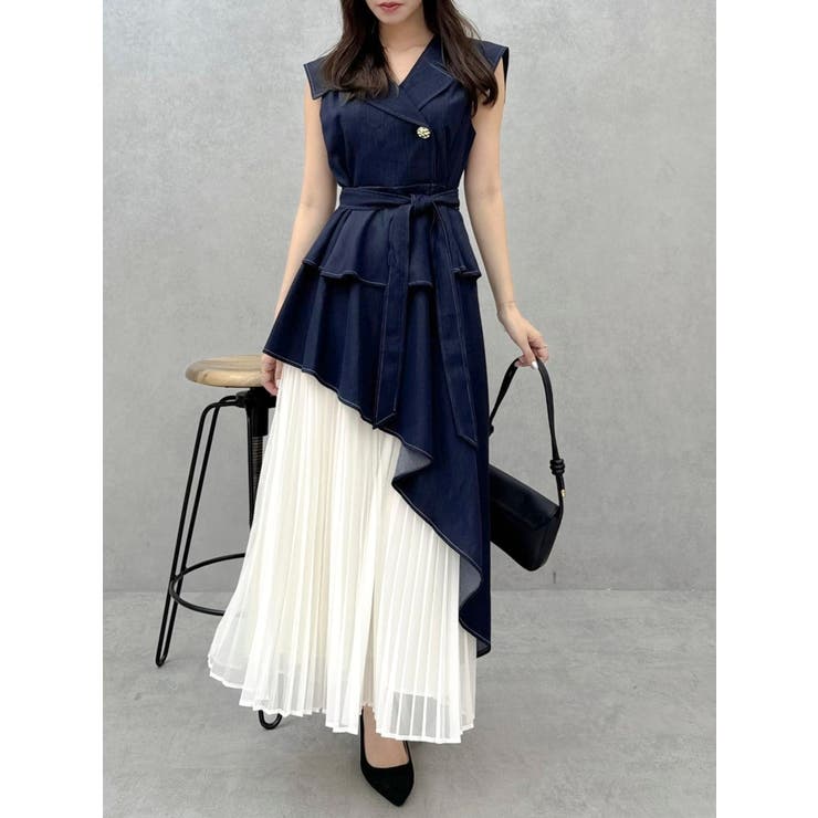 新色・サイズ追加】アシメプリーツトレンチワンピース[品番