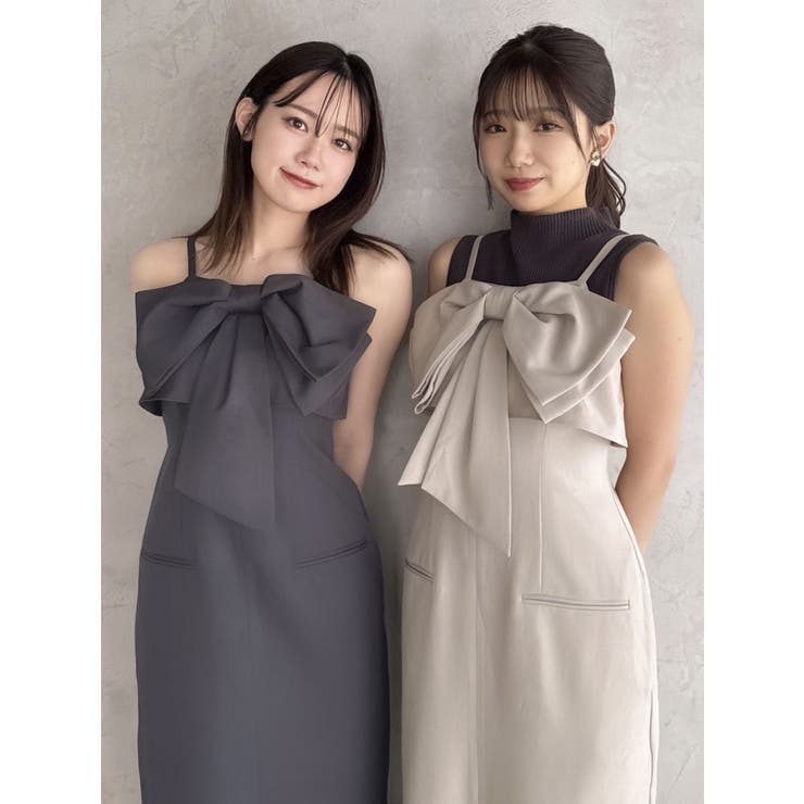 リボンデザインIラインワンピース[品番：MKSW0058670]｜dazzlin