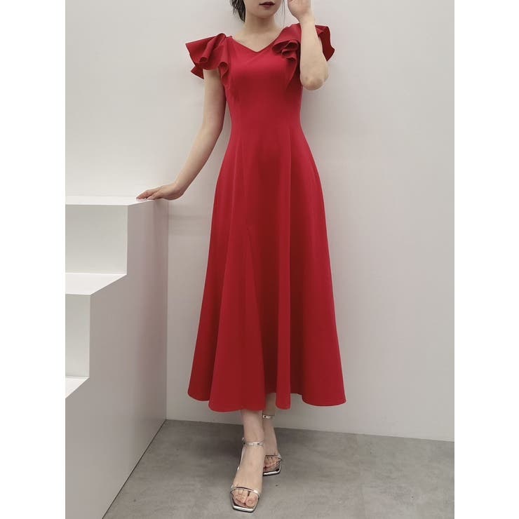 バックオープンフリルカットワンピース[品番:MKSW0059045 バックオープンフリルカットワンピース[品番:MKSW0059045