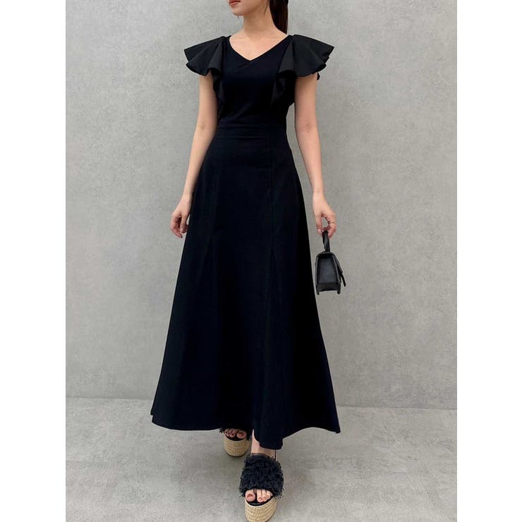 ブラック | バックオープンフリルカットワンピース | dazzlin