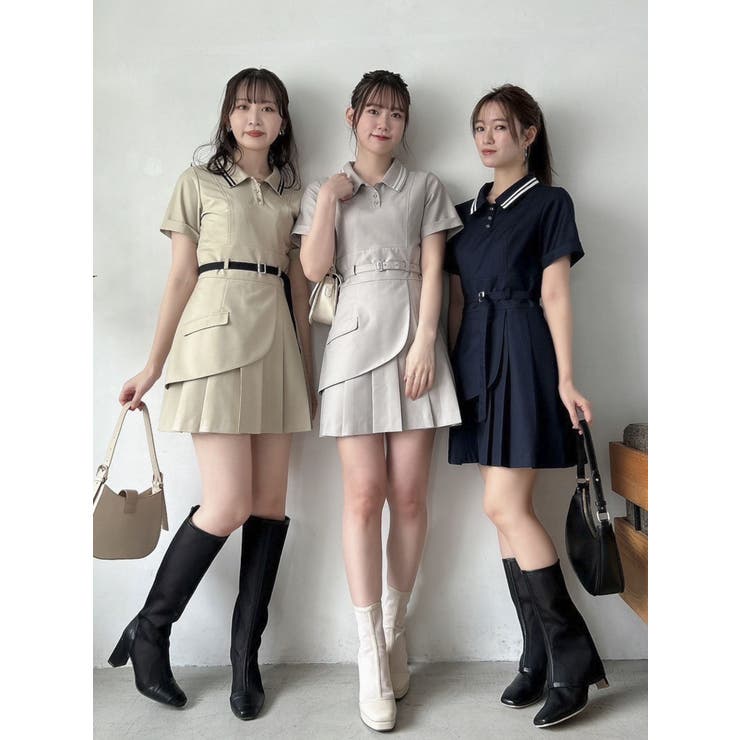 ポロライクプリーツミニワンピース[品番：MKSW0058807]｜dazzlin