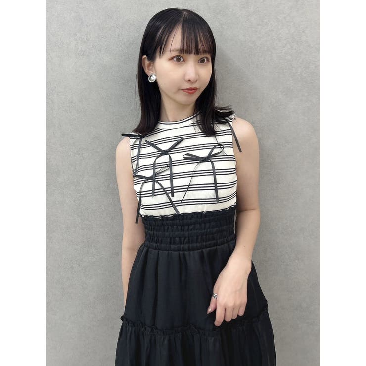 メニーリボンドッキングティアードワンピース[品番：MKSW0059810 
