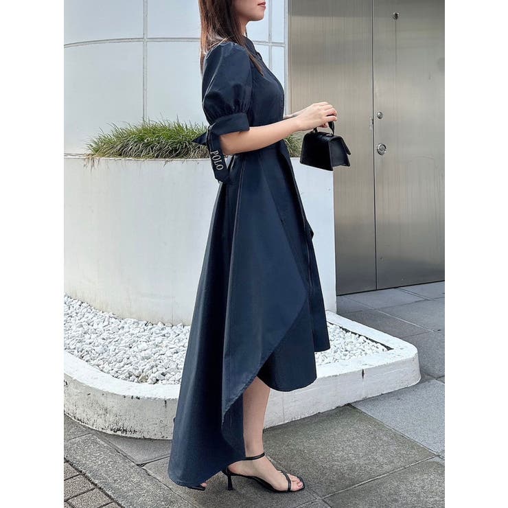 dazzlin POLO BCS コラボ ヘムレイヤードシャツワンピース ブルー