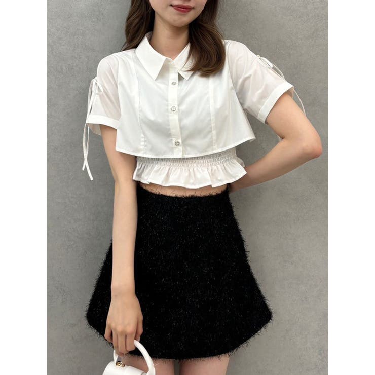 オフホワイト | リボンスリーブショートシャツ | dazzlin