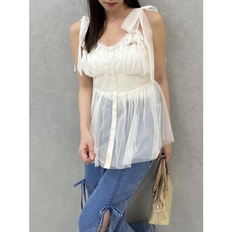 アイボリー | ショルダーリボンチュールペプラムビスチェ | dazzlin