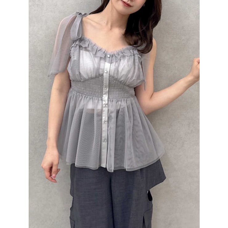 グレー | ショルダーリボンチュールペプラムビスチェ | dazzlin