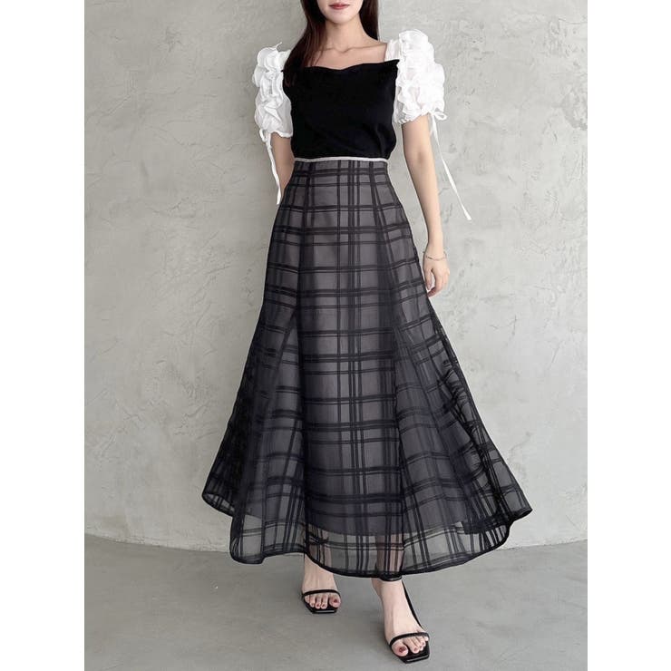 シアーチェックセミフレアースカート | dazzlin | 詳細画像35 