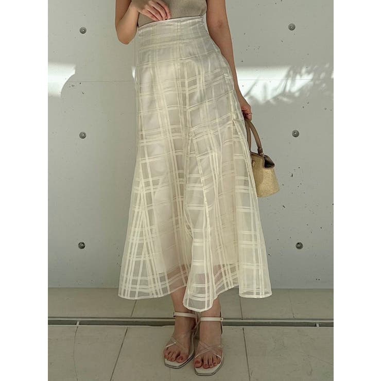 アイボリー | シアーチェックセミフレアースカート | dazzlin