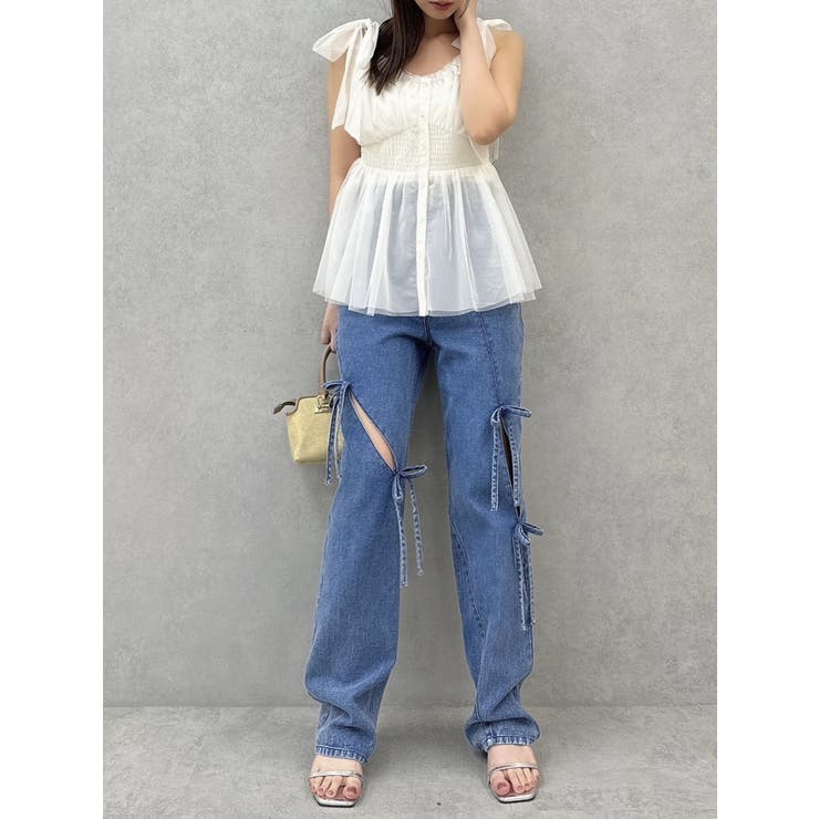 スリットリボンデニムパンツ[品番：MKSW0059651]｜dazzlin