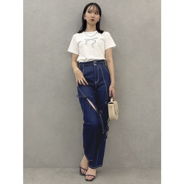 スリットリボンデニムパンツ[品番：MKSW0059651]｜dazzlin（ダズリン