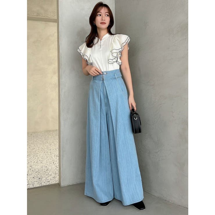 ワイドパンツ anyfee/プラスサイズ】デニムワイドパンツ Life Style by cross