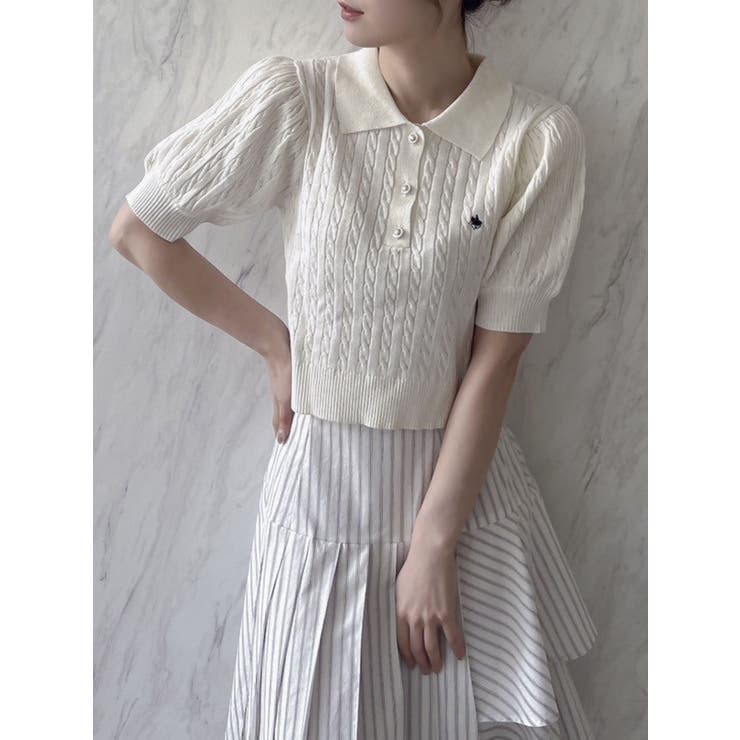 POLO BCS コラボ】ケーブルポロニットトップス[品番