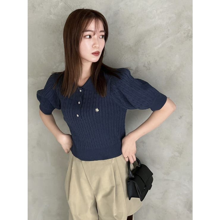 POLO BCS コラボ】ケーブルポロニットトップス[品番 POLO BCS コラボ】ケーブルポロニットトップス[品番