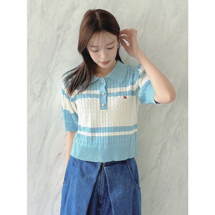 【POLO BCS コラボ】ケーブルポロニットトップス POLO BCS コラボケーブルポロニットトップス