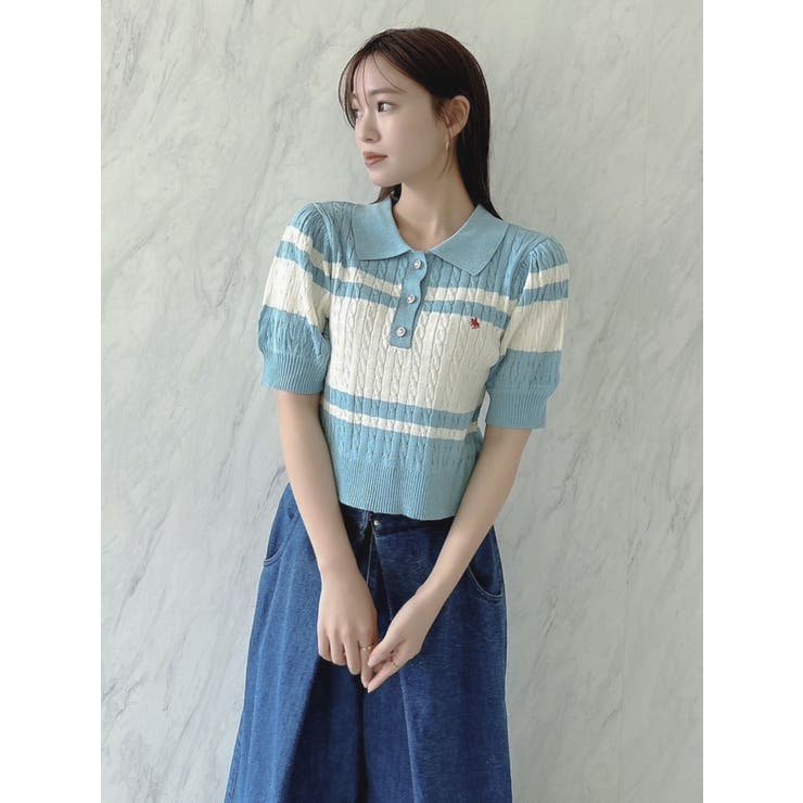 特別セーフ POLO コラボ】ケーブルポロニットトップス[品番 BCS トップス