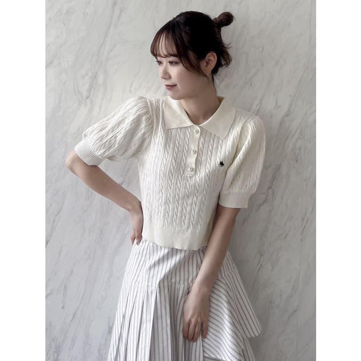 POLO BCS コラボ】ケーブルポロニットトップス[品番