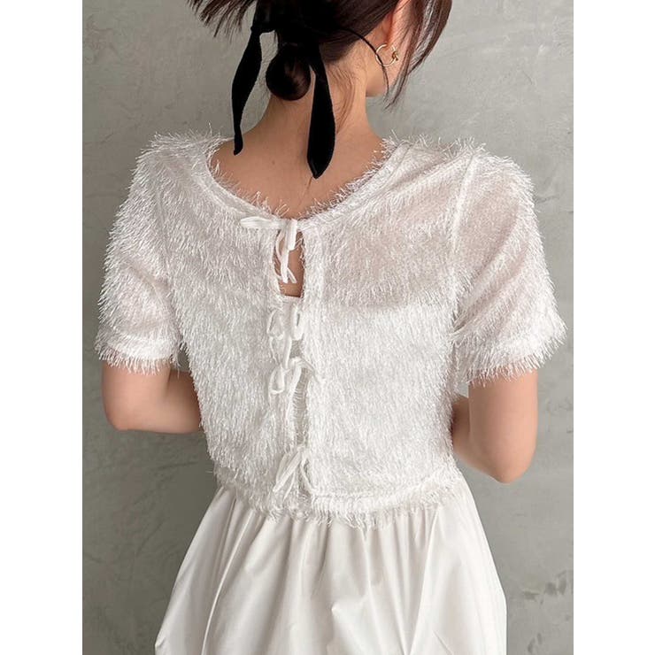 オフホワイト | コンパクトシャギーリボンカットプルオーバー | dazzlin