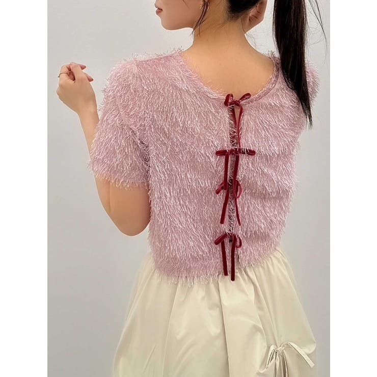 ピンク | コンパクトシャギーリボンカットプルオーバー | dazzlin