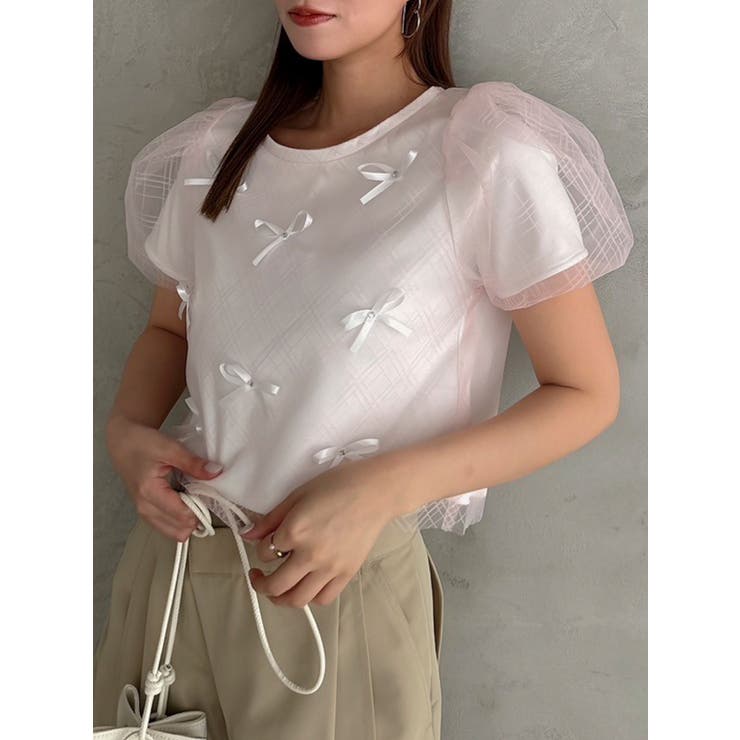 ピンク | ランダムリボンシアーTシャツ | dazzlin