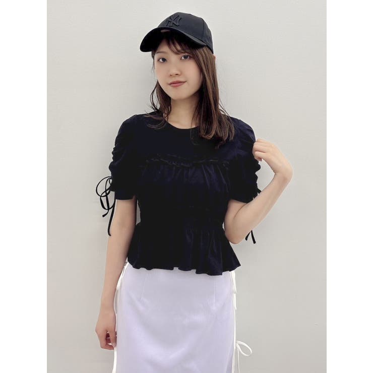 フリルギャザーデザインTシャツ[品番：MKSW0059817]｜dazzlin