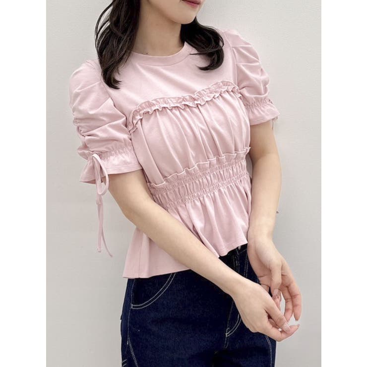 フリルギャザーデザインTシャツ[品番：MKSW0059817]｜dazzlin