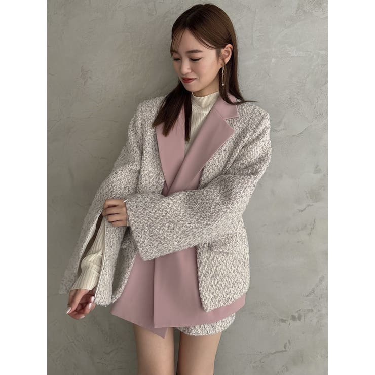 SETUP】ダブルボタンケープツイードジャケット※セットアップ対応[品番