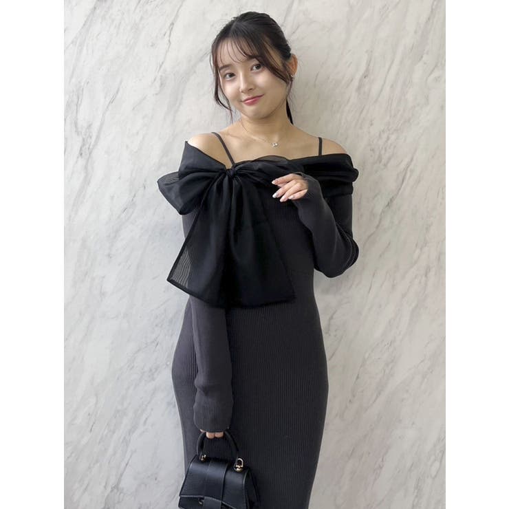 ボリュームアシメリボンニットワンピース[品番：MKSW0059825]｜dazzlin