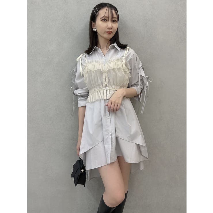 シャツイレフレアミニワンピース[品番：MKSW0060476]｜dazzlin 