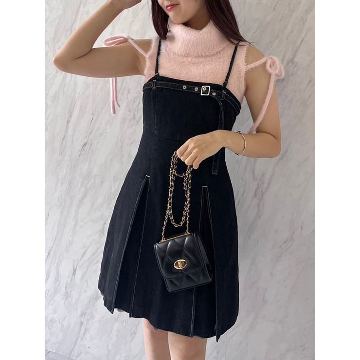 ブラック | 【SETUP】ヘムチュールベルトキャミワンピース※セットアップ対応 | dazzlin