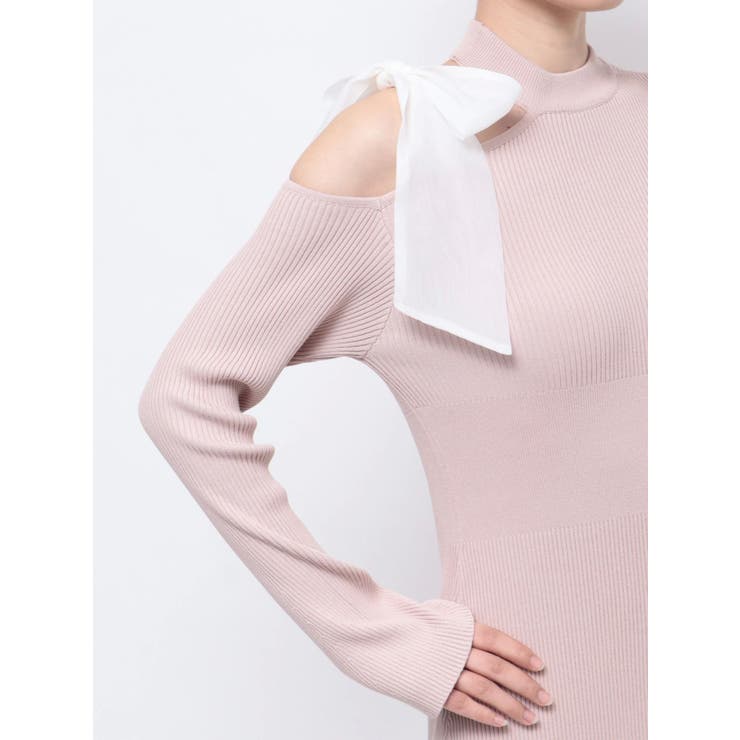 美品★dazzlin ワンショルリボンナローニットワンピース ワンショルリボンナローニットワンピース｜ダズリン（dazzlin