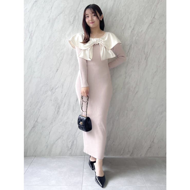 パイピングリボンニットワンピース[品番：MKSW0060747]｜dazzlin