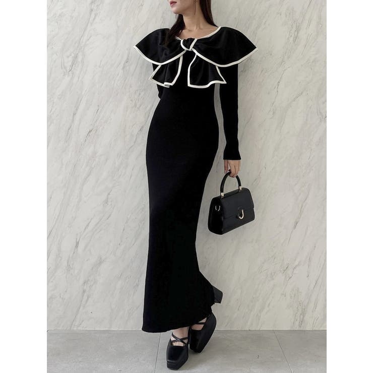 パイピングリボンニットワンピース[品番：MKSW0060747]｜dazzlin