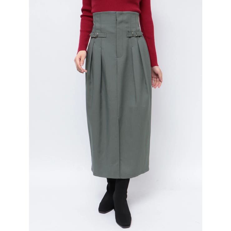 チャコールグレー | ベルトコルセットスラックスライクスカート | dazzlin