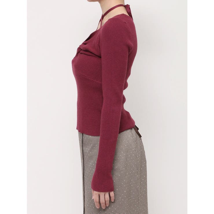 フロントツイストリボンニットトップス[品番:MKSW0060995 フロントツイストリボンニットトップス[品番:MKSW0060995