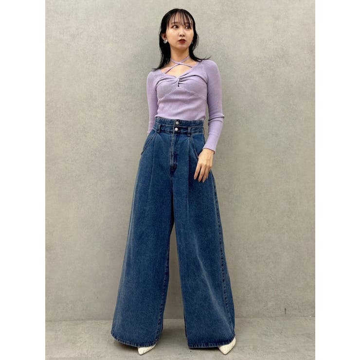 フロントツイストリボンニットトップス[品番：MKSW0060995]｜dazzlin