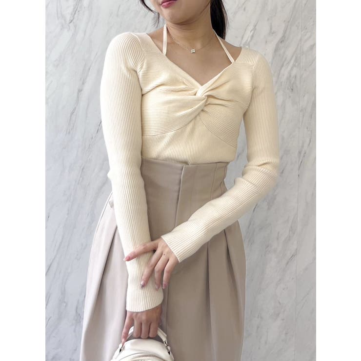 トップス Tyamusan0105 フロントツイストリボンニットトップス[品番：MKSW0060995]｜dazzlin